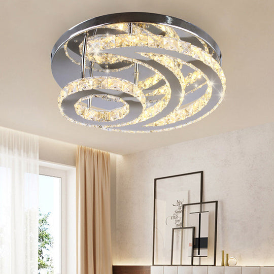 Modern Beveled Crystal Crescent & Sun Ceiling Light - Silver Semi Flush Mount for Bedrooms