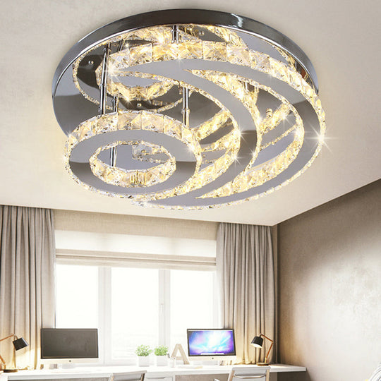 Modern Beveled Crystal Crescent & Sun Ceiling Light - Silver Semi Flush Mount for Bedrooms