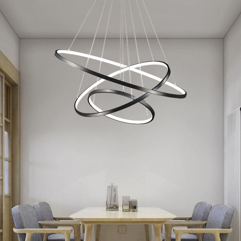 Suspension LED à anneau réglable : Lustre noir élégant pour salle à manger