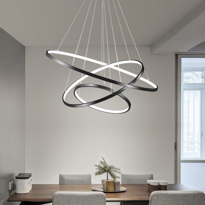 Suspension LED à anneau réglable : Lustre noir élégant pour salle à manger