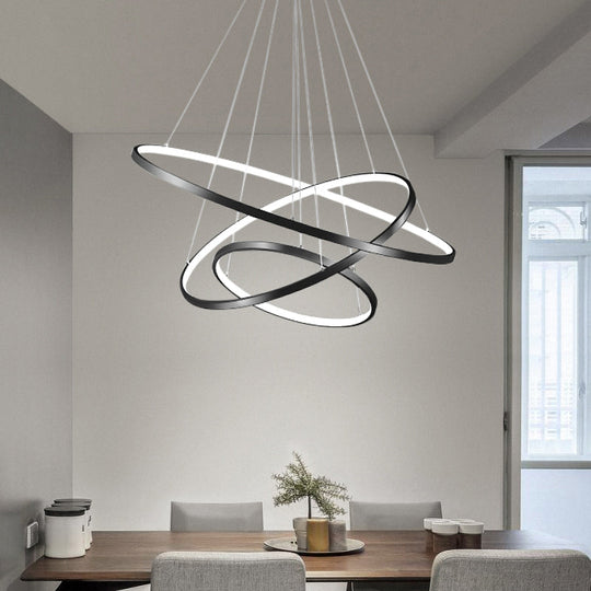 Suspension LED à anneau réglable : Lustre noir élégant pour salle à manger