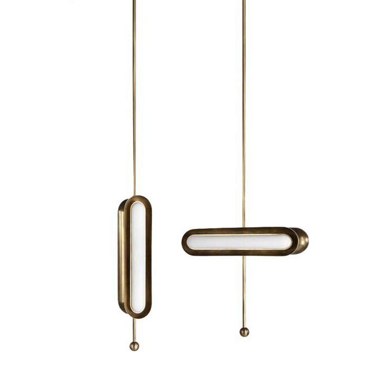 Suspension LED plaquée or pour salle à manger - Design oblong en métal postmoderne