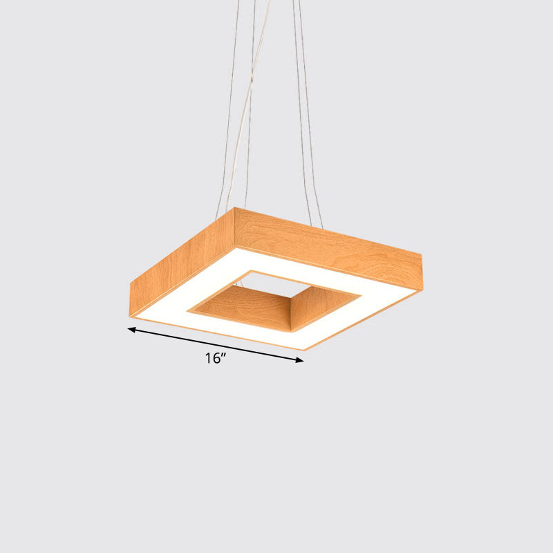 Modern Metal Led Chandelier - Light Wood Square Suspension For Offices / 16 White