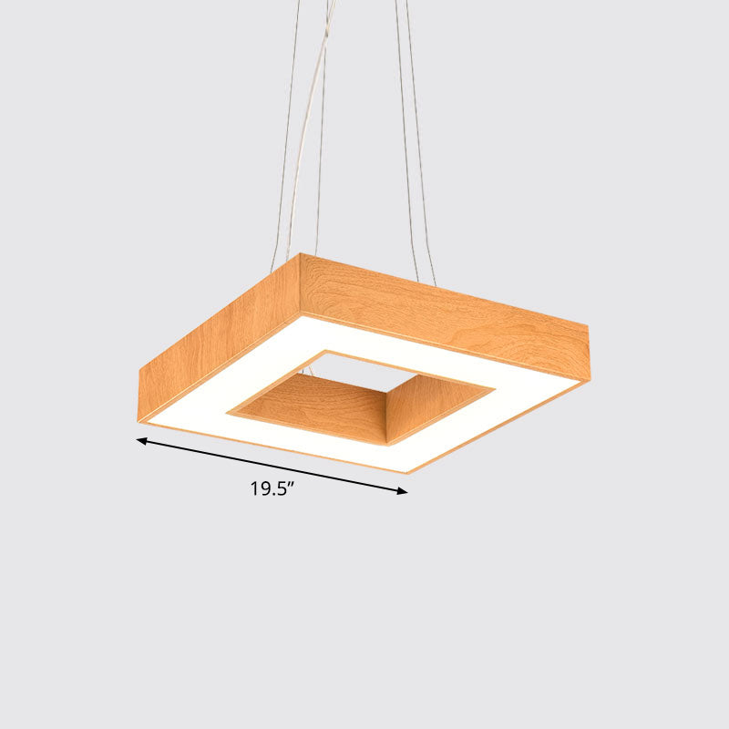 Modern Metal Led Chandelier - Light Wood Square Suspension For Offices / 19.5 White