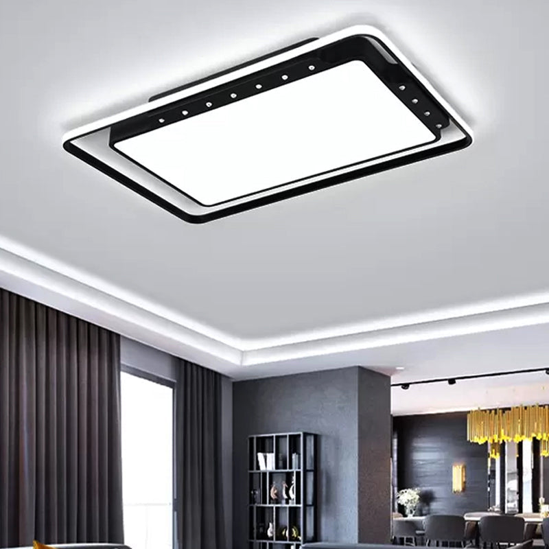 Rectangular Ceiling Light Fixture in Black/White - Simple Acrylic Flush Mount for Living Room with Warm/White Light - 16"/19.5"/32.5" Wide
