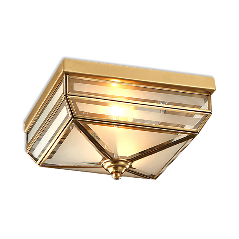 Brass Flush Mount Ceiling Light Fixture for Dining Room - Tradition Rectangle Design, Frosted Opal Glass, 2 Bulbs