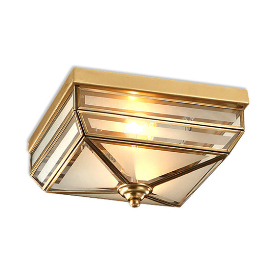 Brass Flush Mount Ceiling Light Fixture for Dining Room - Tradition Rectangle Design, Frosted Opal Glass, 2 Bulbs