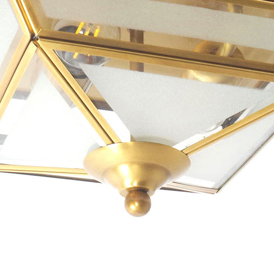 Brass Flush Mount Ceiling Light Fixture for Dining Room - Tradition Rectangle Design, Frosted Opal Glass, 2 Bulbs