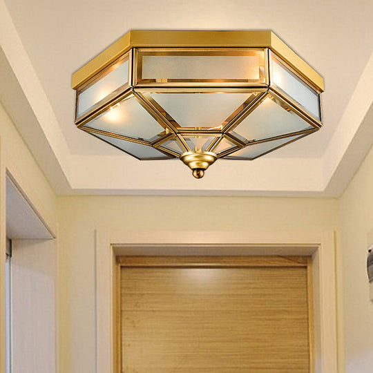 Traditional Frosted Glass Hexagon Flush Mount Chandelier - Brass Ceiling Fixture (14/18 Wide) 3/4