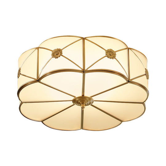 Traditional 1-Tiered White Glass & Gold Flush Mount Chandelier - 3/4/6 Bulbs (14"/18"/23.5" Width)