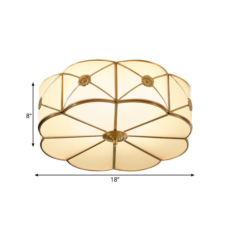 Traditional 1-Tiered White Glass & Gold Flush Mount Chandelier - 3/4/6 Bulbs (14"/18"/23.5" Width)