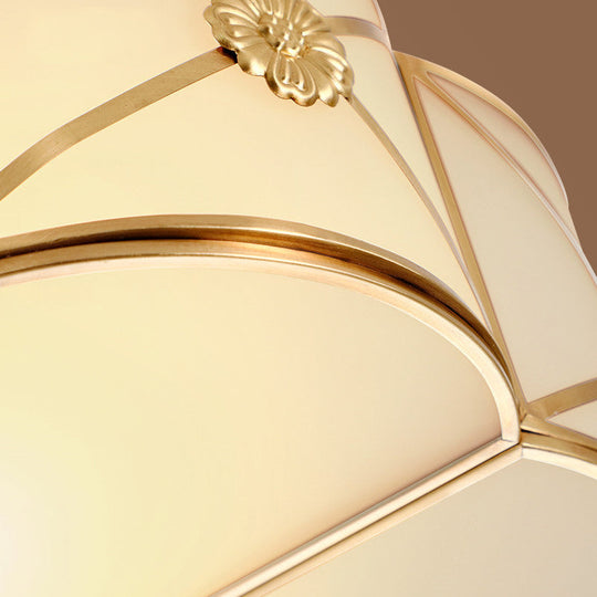 Traditional 1-Tiered White Glass & Gold Flush Mount Chandelier - 3/4/6 Bulbs (14"/18"/23.5" Width)