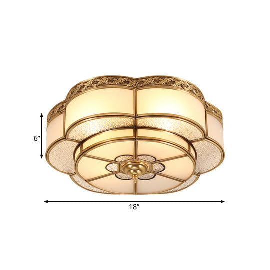 Opal Glass Flush Mount Brass Flower Ceiling Light - Bedroom Fixture, 3/4/6 Bulbs, 14"/18"/23.5" Wide