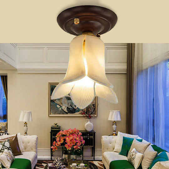 Traditional Glass Flush Ceiling Light Fixture - Flower Shaped, White/Yellow/Purple - 1 Light for Living Room