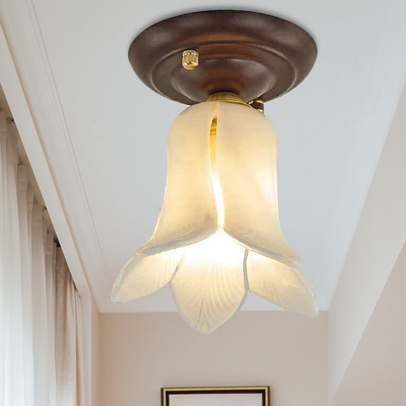 Traditional Glass Flush Ceiling Light Fixture - Flower Shaped, White/Yellow/Purple - 1 Light for Living Room