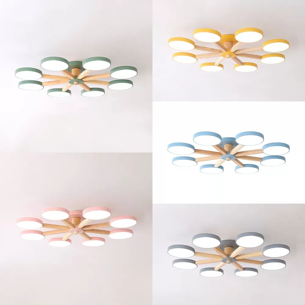 Semi-Flush Mount Snowflake Ceiling Light With 8 Modern Macaron Lights For Living Room