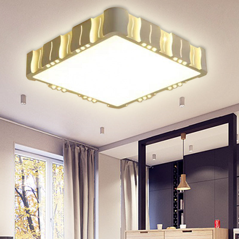 Modern Acrylic LED Flush Ceiling Light - White Square/Round Design for Living Room with Warm/White Lighting