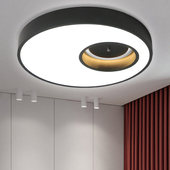 Contemporary Black/White Round Ceiling Flush Light 18"/23.5" Wide - LED Acrylic Lighting for Warm/White Bedroom