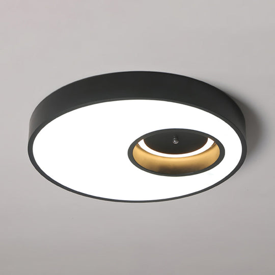 Contemporary Black/White Round Ceiling Flush Light 18"/23.5" Wide - LED Acrylic Lighting for Warm/White Bedroom