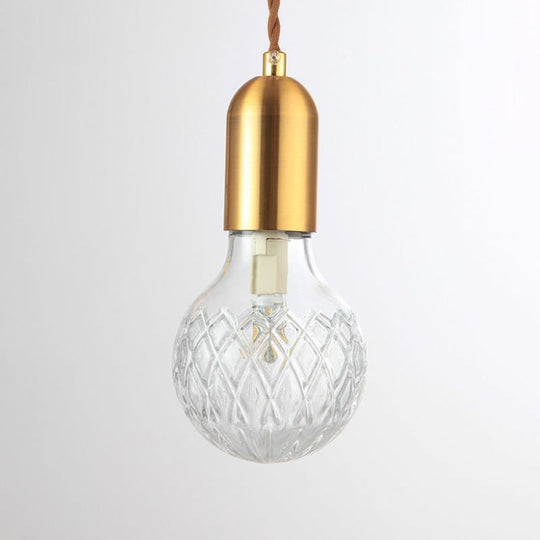 Nordic Brass Pendant Lamp with Lattice Glass Bulb Shape - 1-Light Ceiling Fixture for Restaurants