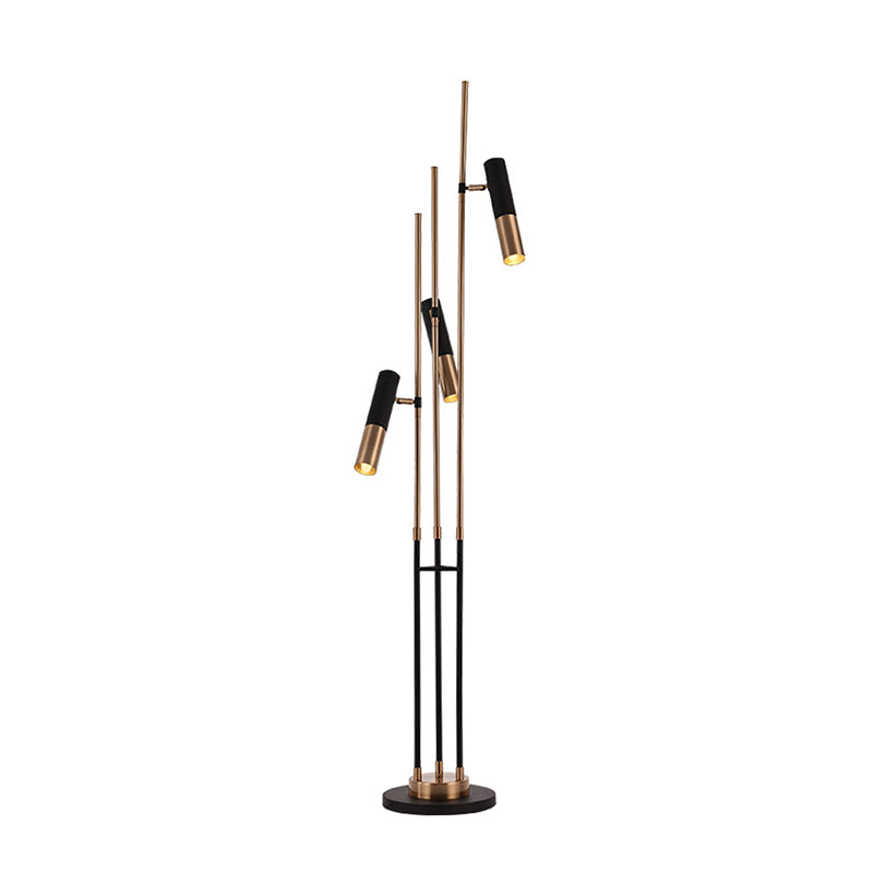 Modern 3-Light Floor Lamp In Gold And Black With Tubular Spotlight Metal Shade