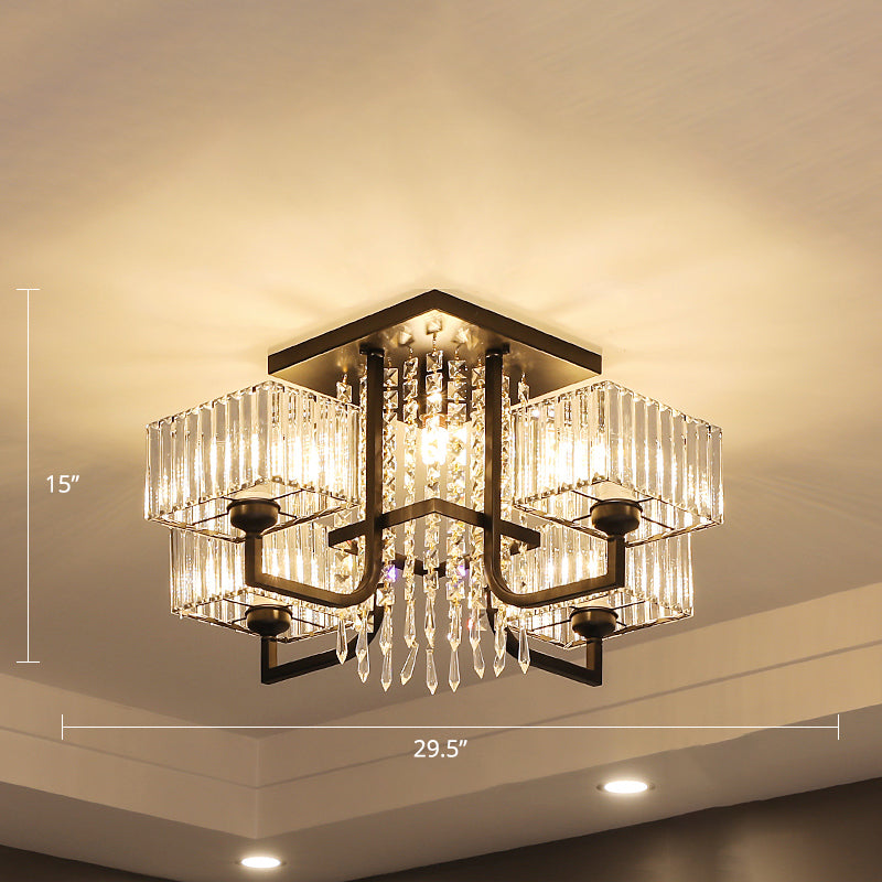 Modern Prismatic Crystal Semi Flush Mount Ceiling Light In Black For Living Room 5 /