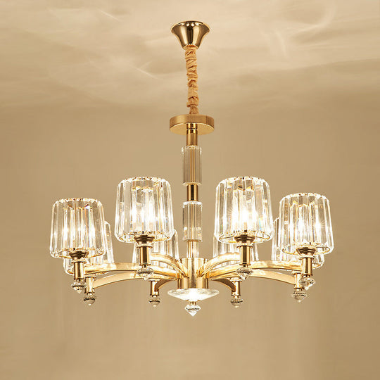 Modern Brass Cylindrical Crystal Chandelier For Living Room 8 /
