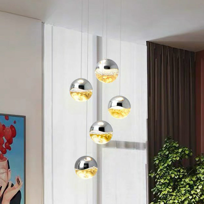 Modern Chrome LED Pendant Light for Restaurants with Clear Glass Globes