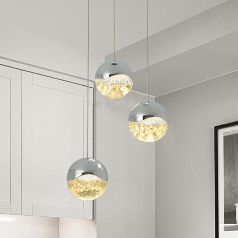 Modern Chrome LED Pendant Light for Restaurants with Clear Glass Globes