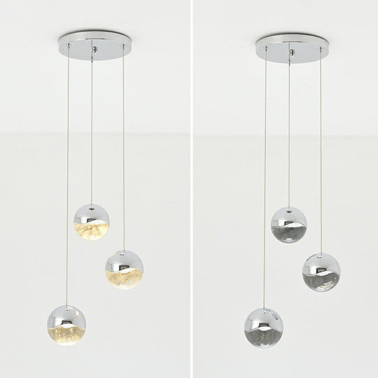 Modern Chrome LED Pendant Light for Restaurants with Clear Glass Globes