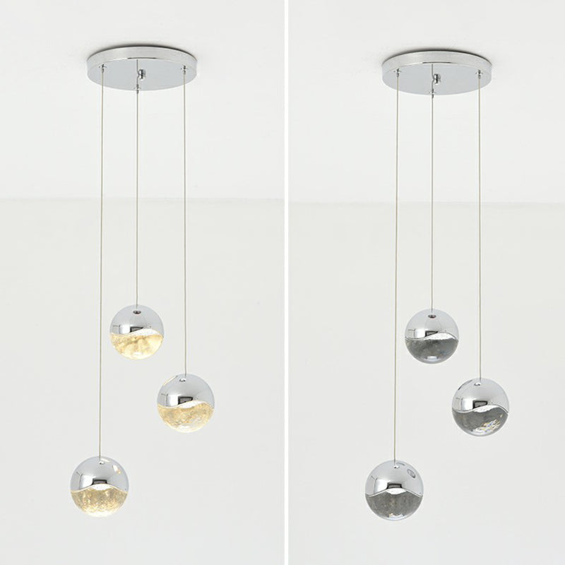 Modern Chrome Led Cluster Pendant Light With Clear Glass Globes - Ideal For Restaurants