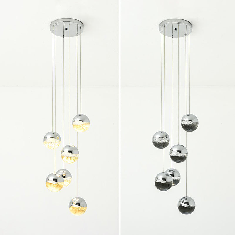 Modern Chrome LED Pendant Light for Restaurants with Clear Glass Globes