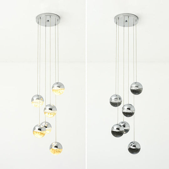 Modern Chrome LED Pendant Light for Restaurants with Clear Glass Globes