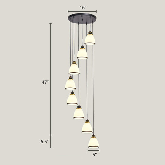 Modern Shaded Glass Multi Light Pendant Ceiling Lamp For Living Room 8 / Black-White
