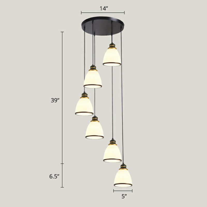 Modern Shaded Glass Multi Light Pendant Ceiling Lamp For Living Room 5 / Black-White