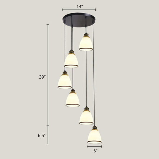 Modern Shaded Glass Multi Light Pendant Ceiling Lamp For Living Room 5 / Black-White