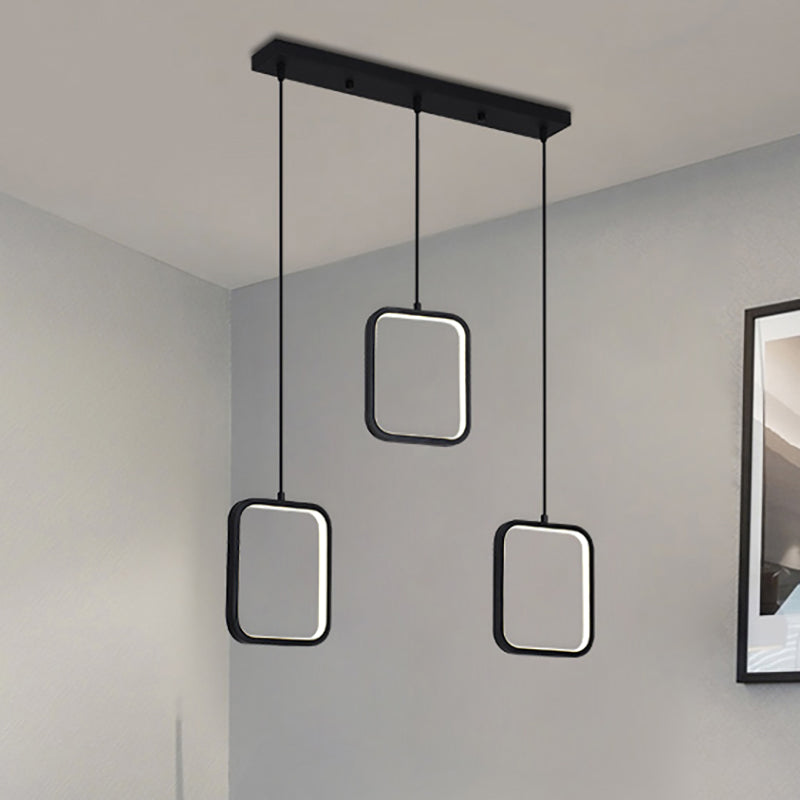 Contemporary Led Acrylic Ceiling Light Fixture - Black/White Square Drop Pendant In Warm/White Black