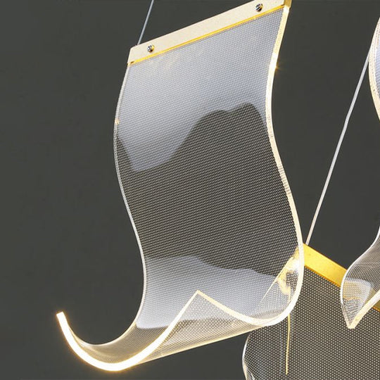 Art Deco Multi-Light Pendant with Clear Acrylic Curl and LED for Dining Room