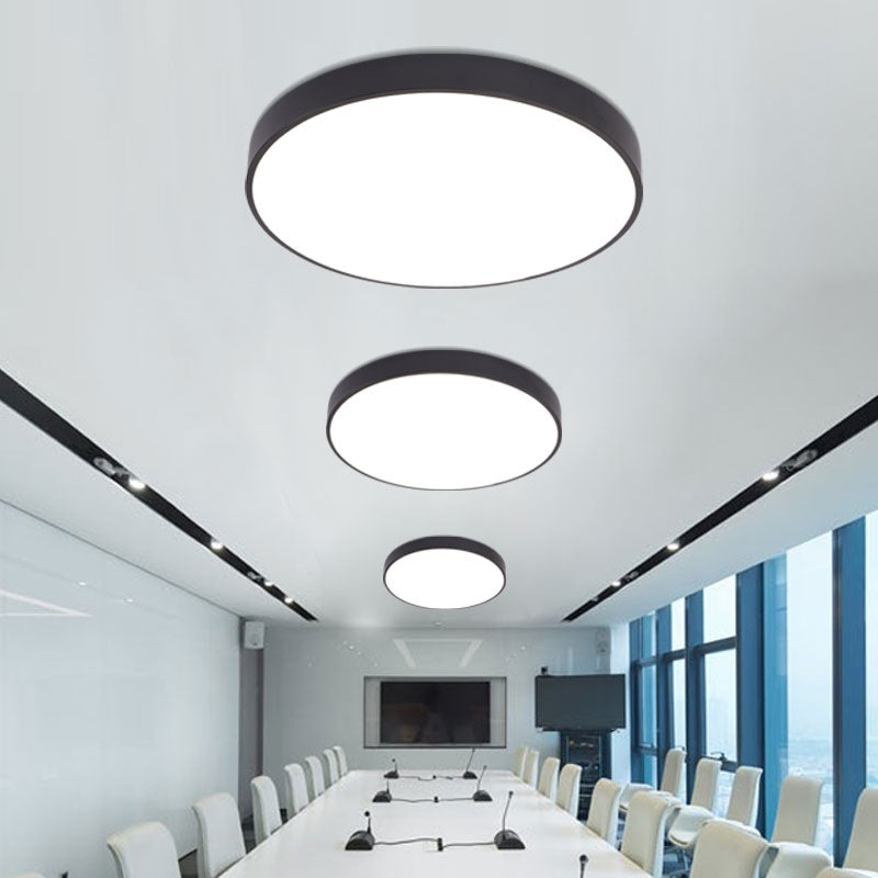 Minimalist Black LED Ceiling Lamp for Meeting Rooms with Acrylic Shade