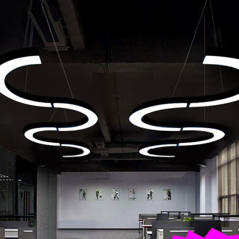 Sleek Black Ceiling Chandelier with LED Lighting for Offices