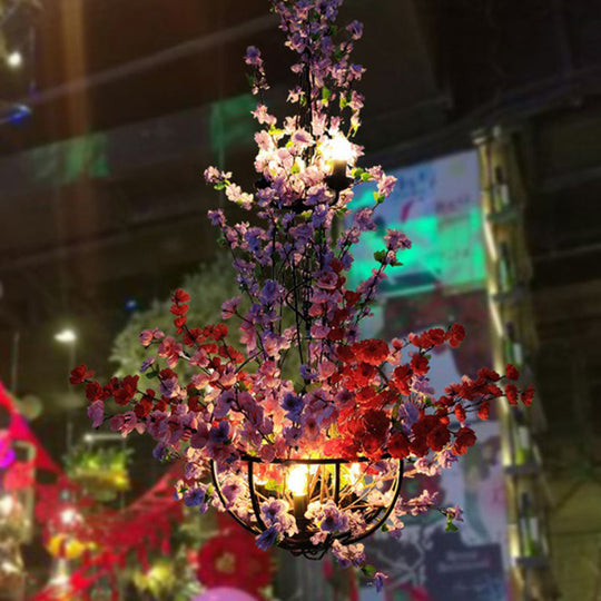 Rustic Metal Ceiling Pendant Light With Artificial Plant Décor Perfect For Restaurants Pink / 31.5