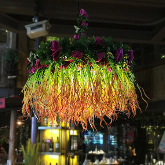 Rustic Metal Ceiling Pendant Light With Artificial Plant Décor Perfect For Restaurants Green / 23.5