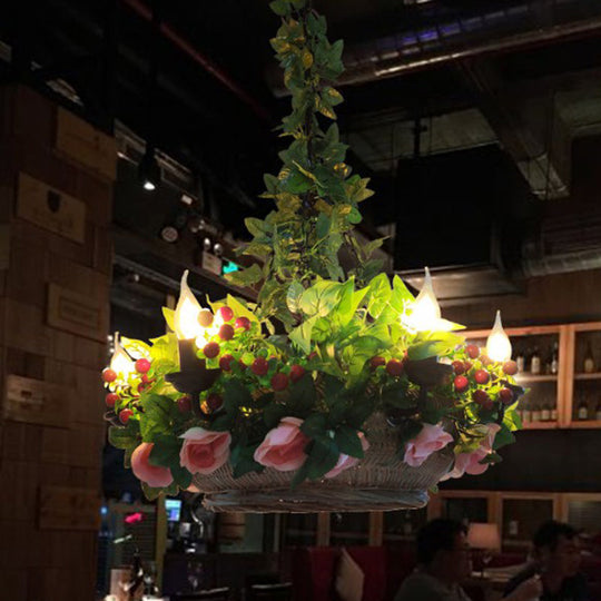 Rustic Metal Ceiling Pendant Light With Artificial Plant Décor Perfect For Restaurants Pink / 23.5