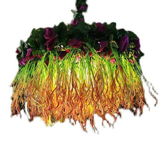 Rustic Metal Ceiling Pendant Light With Artificial Plant Décor Perfect For Restaurants