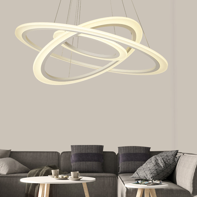 Lustre suspendu circulaire minimaliste : lampe suspendue à LED en acrylique pour salle à manger en blanc