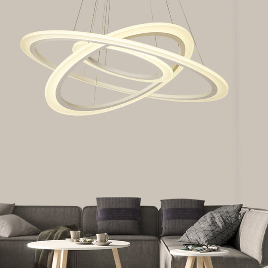 Lustre suspendu circulaire minimaliste : lampe suspendue à LED en acrylique pour salle à manger en blanc