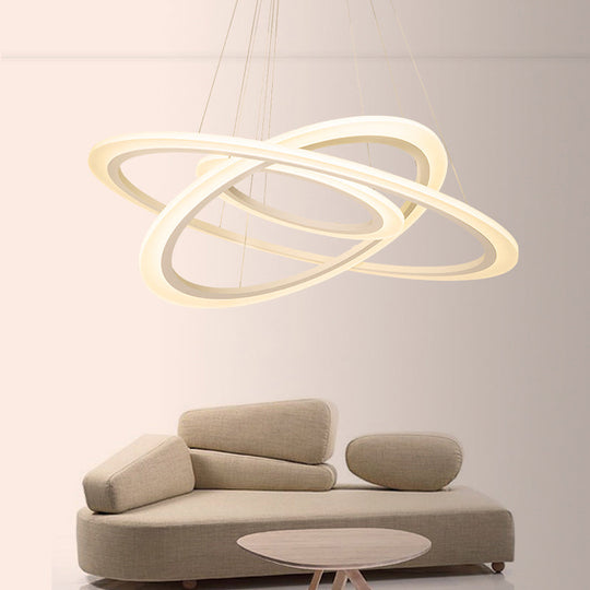 Lustre suspendu circulaire minimaliste : lampe suspendue à LED en acrylique pour salle à manger en blanc