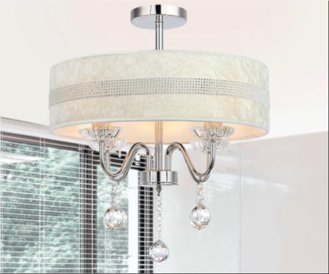 Modern Nordic Drum Fabric Chandelier Light with Crystal Drop for Bedroom - Chrome Finish