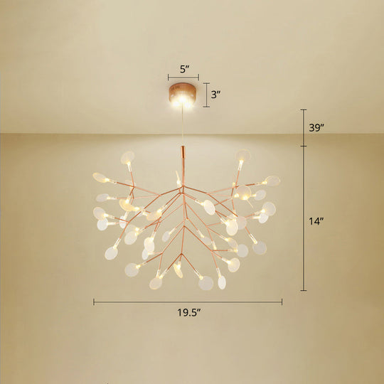 Rose Gold LED Leaf Chandelier: Stainless Steel Minimalist Hanging Lamp for Restaurants