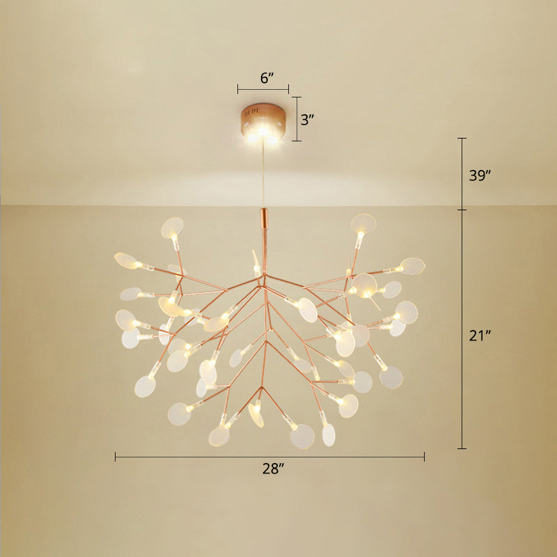 Rose Gold LED Leaf Chandelier: Stainless Steel Minimalist Hanging Lamp for Restaurants
